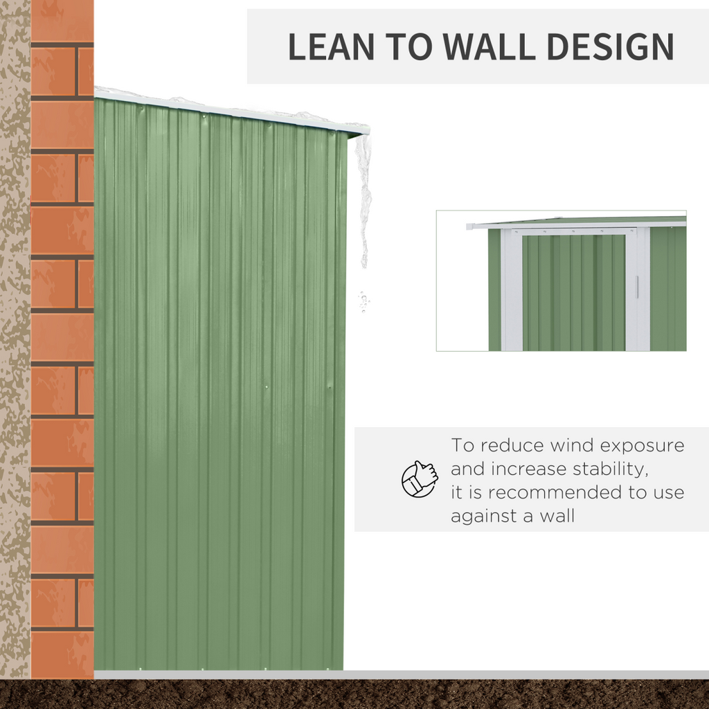 Garden Storage Shed, Sloped Roof, Lockable Door Green, 142x84x189cm