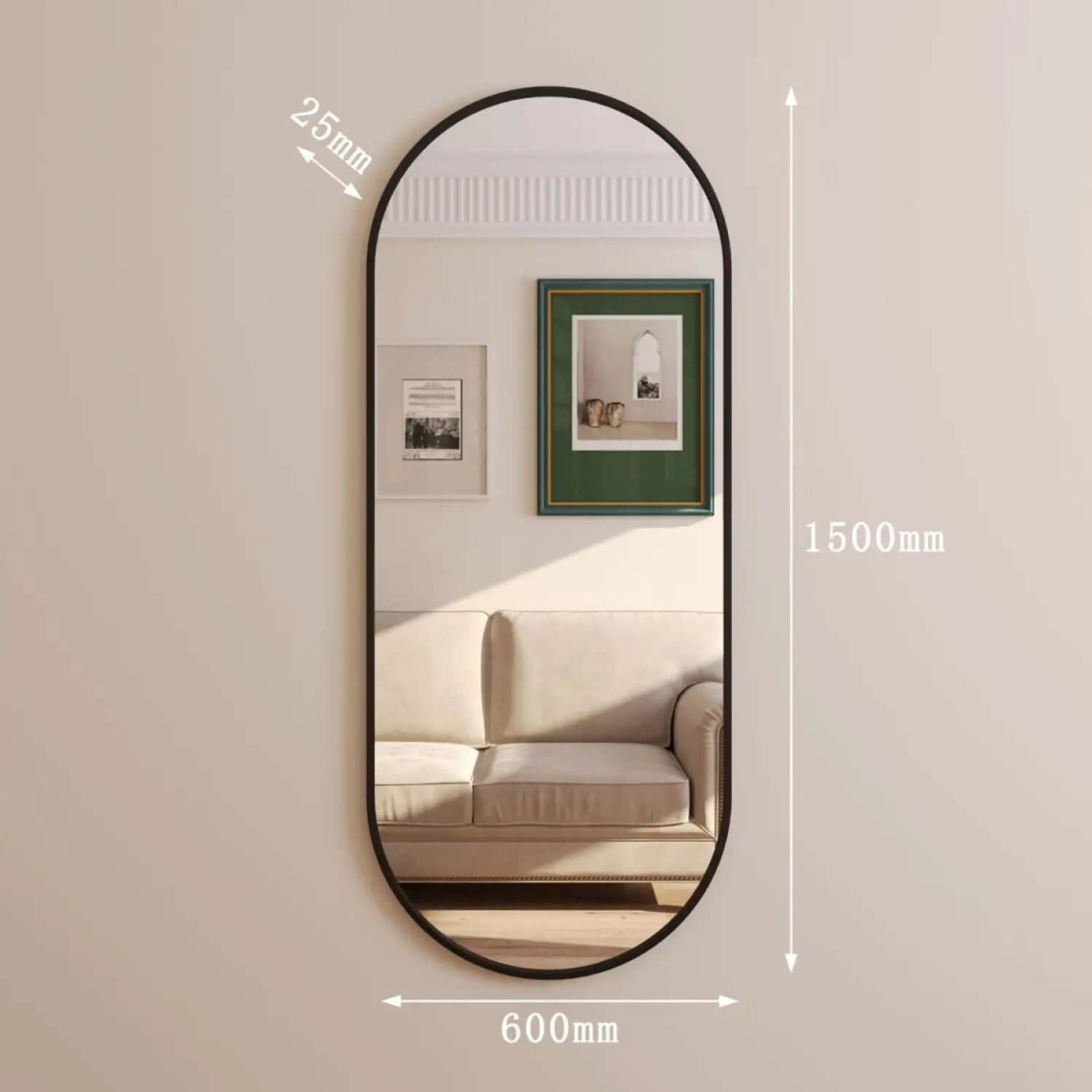 Emi Sleek Black Oval Mirror - 150cm x 60cm | Modern Elegance for Any Space