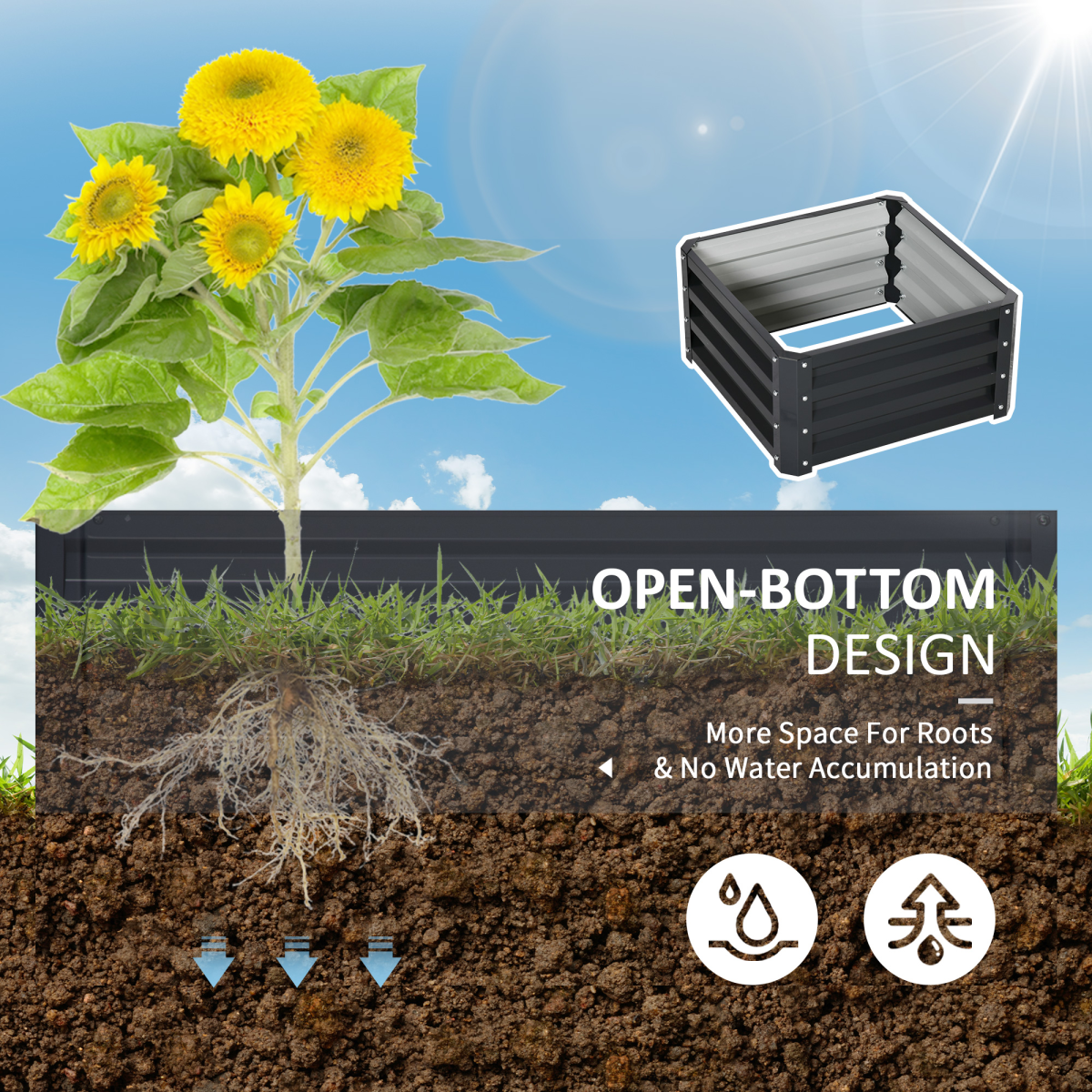 Outsunny Galvanized Raised Garden Planter Boxes - Set of 2 for Easy Growing!