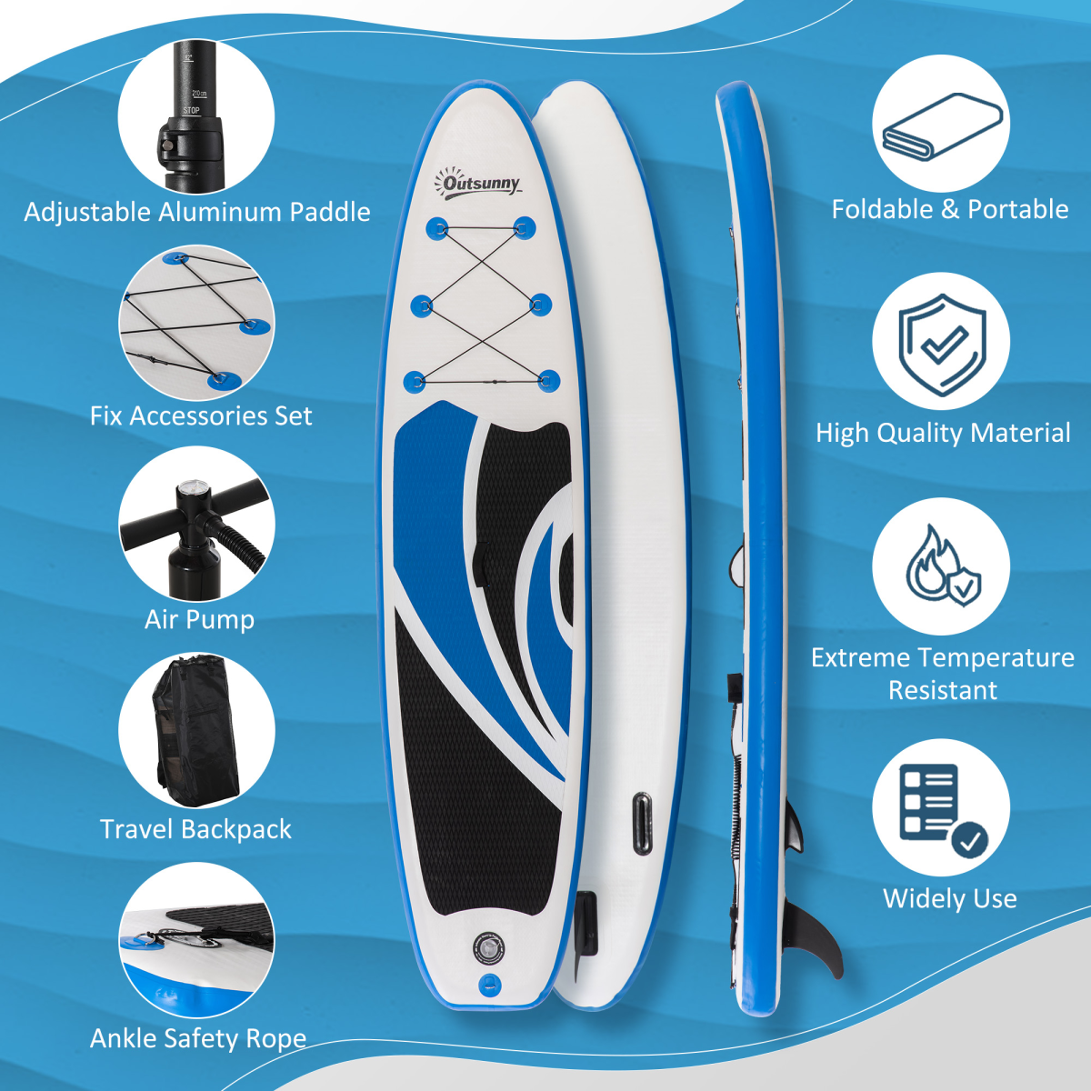 10ft Inflatable Paddle Stand Up Board, Adjustable Paddle Non-Slip Deck Board