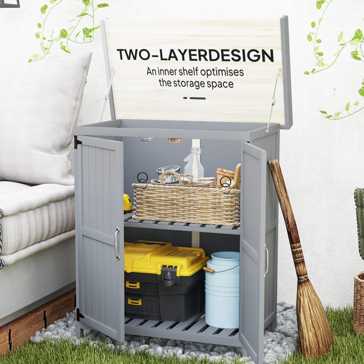 Sturdy Garden Storage Bench with Stainless Steel Top & Easy Access