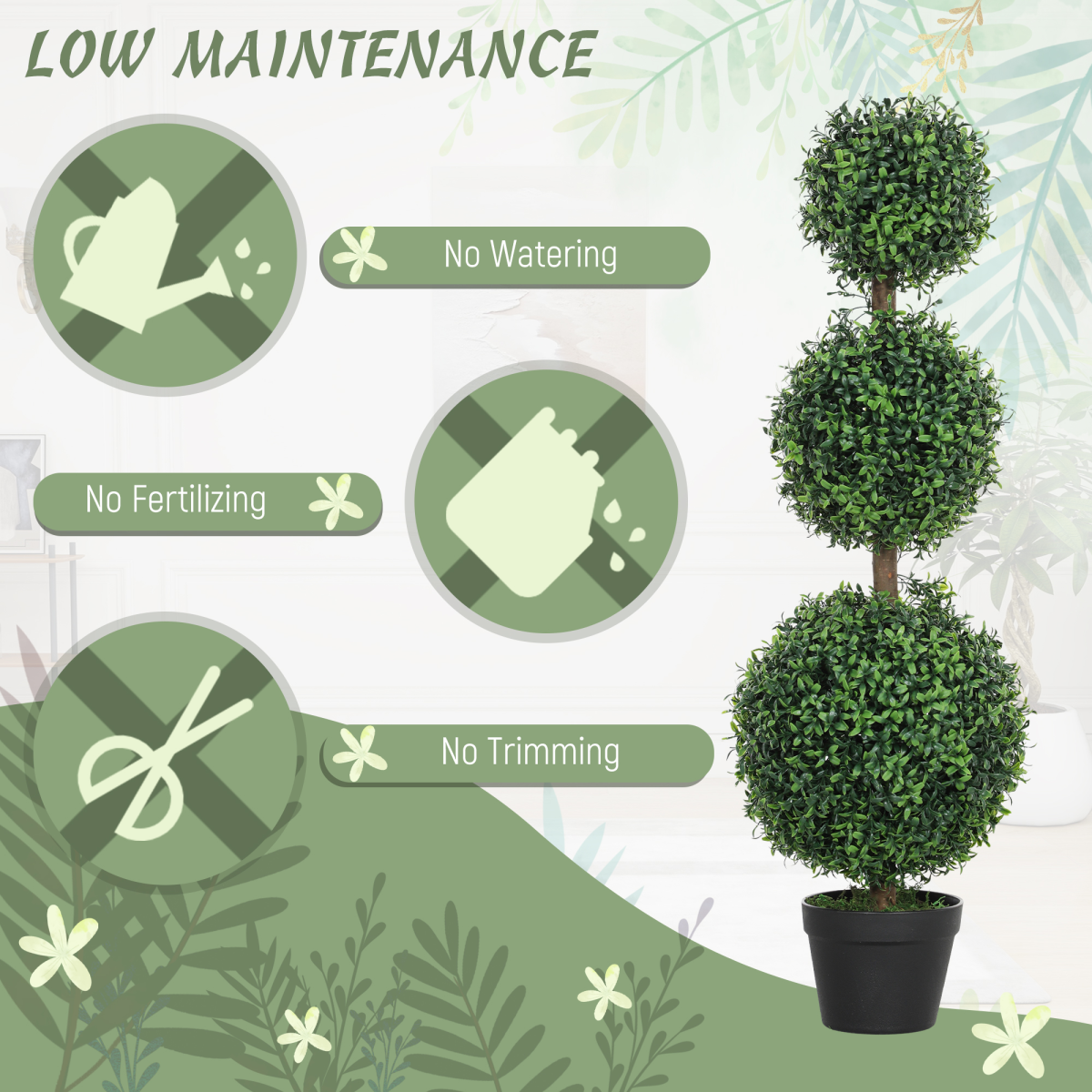 HOMCOM Set of 2 Decorative Artificial Plants Boxwood Trees in Pot, Green