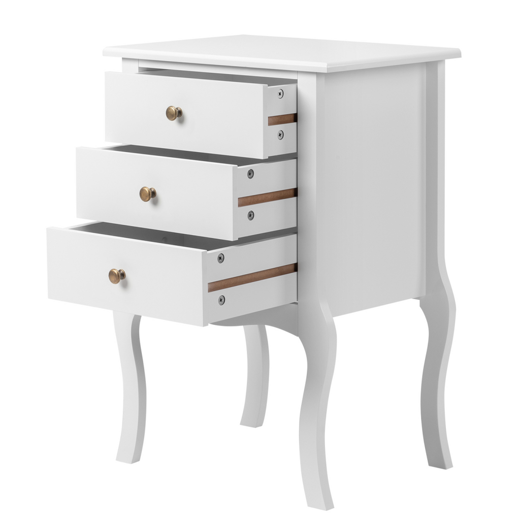Elegant European White Bedside Table with 3-Tier Storage & Simple Design