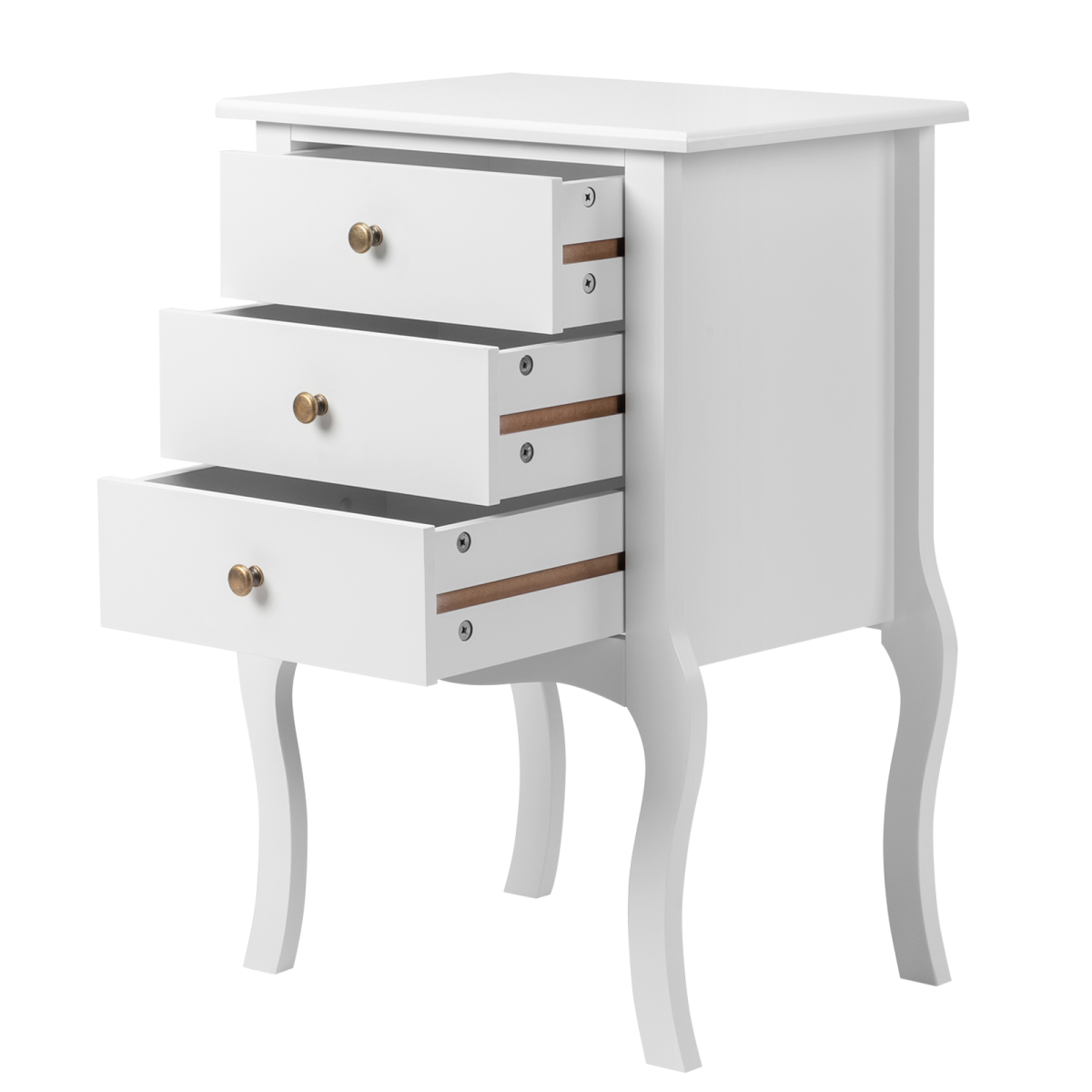 Elegant European White Bedside Table with 3-Tier Storage & Simple Design