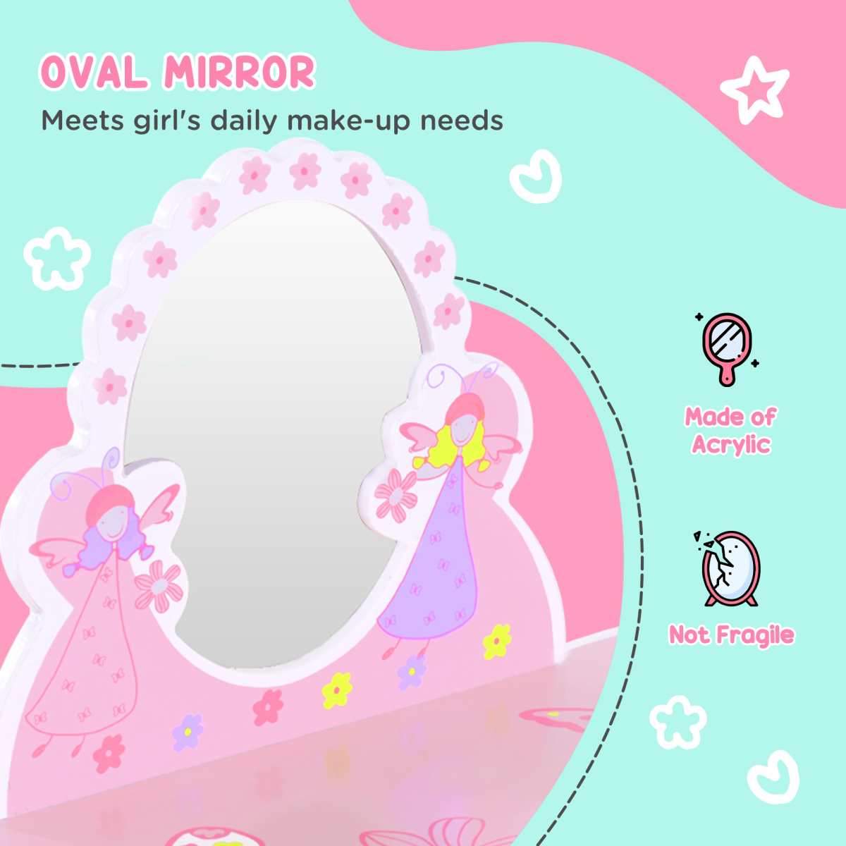 Girls Kids Pink Dressing Table Make Up Play Set Desk Chair Mirror HOMCOM