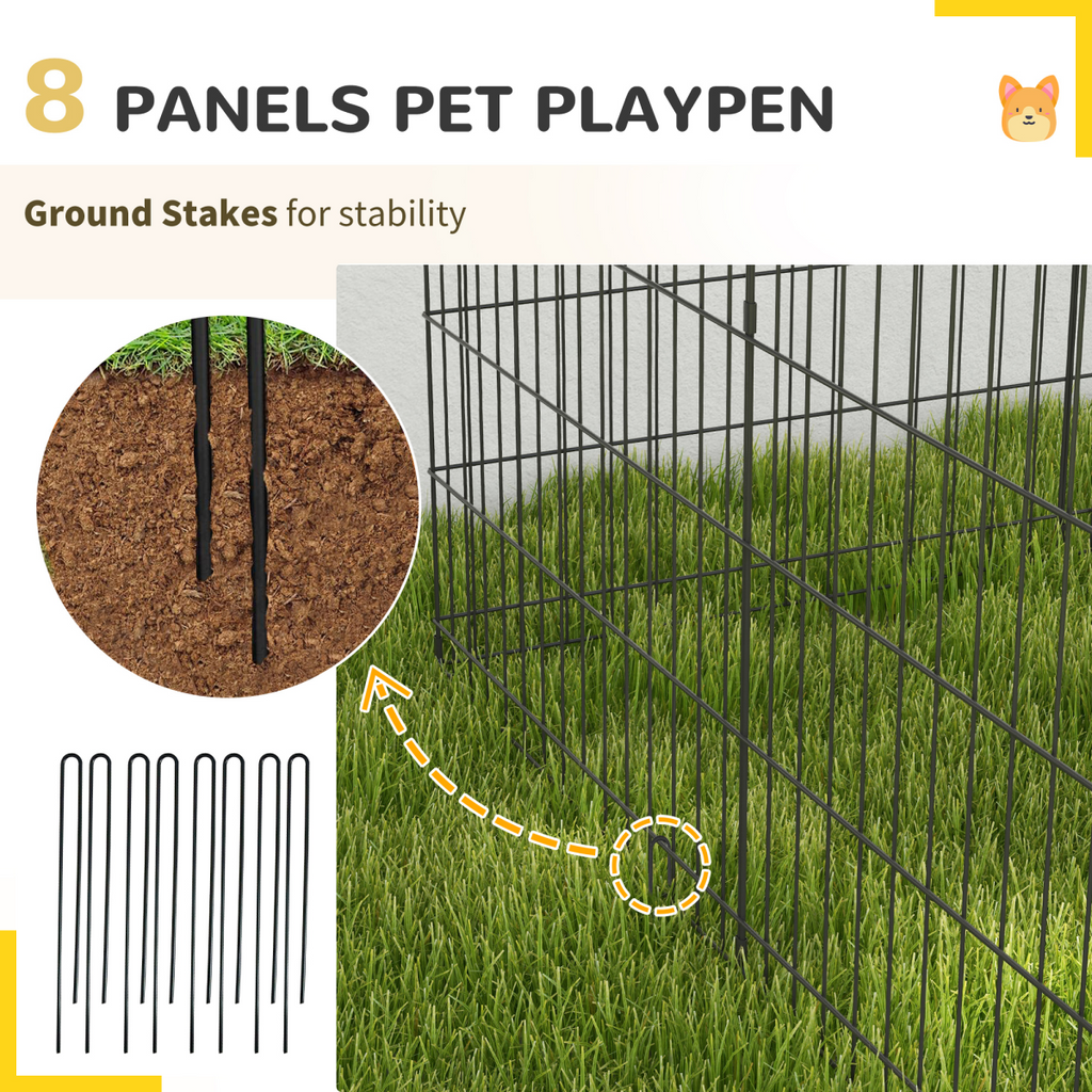 PawHut 8-Panel DIY Dog Pen with Door for Indoor/Outdoor Use, 91cm High