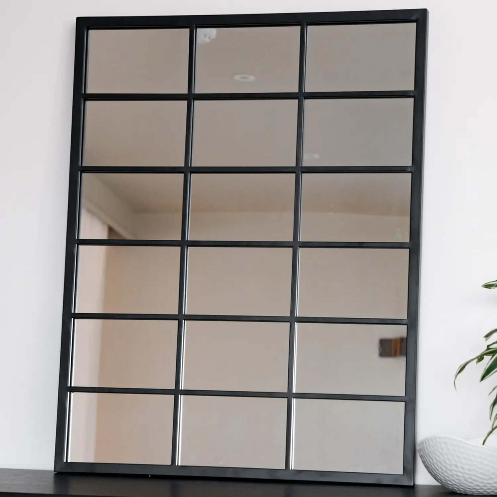 Kyō Black Metal Lattice Window Mirror - Stylish 90cm x 70cm Home Accent