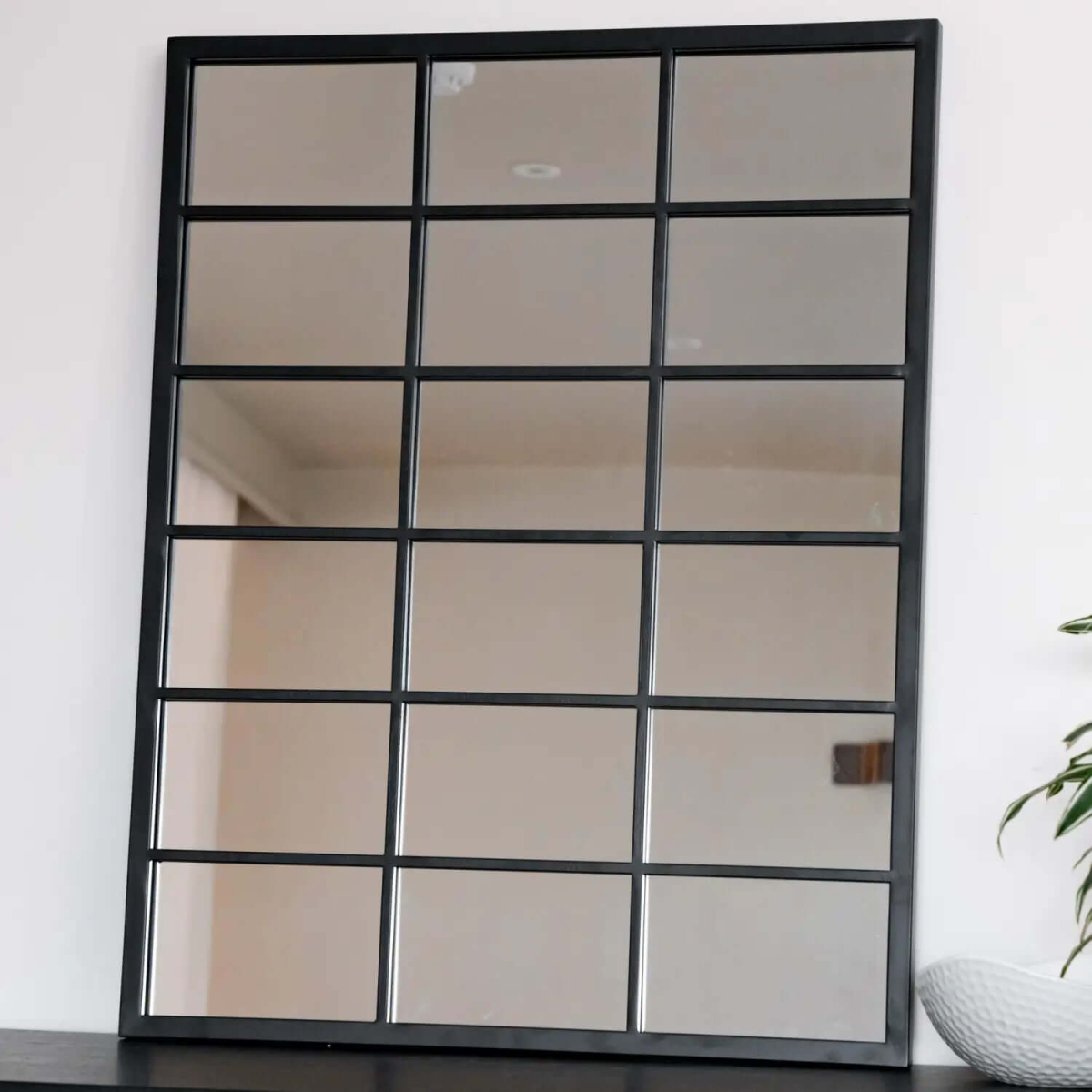 Kyō Black Metal Lattice Window Mirror - Stylish 90cm x 70cm Home Accent