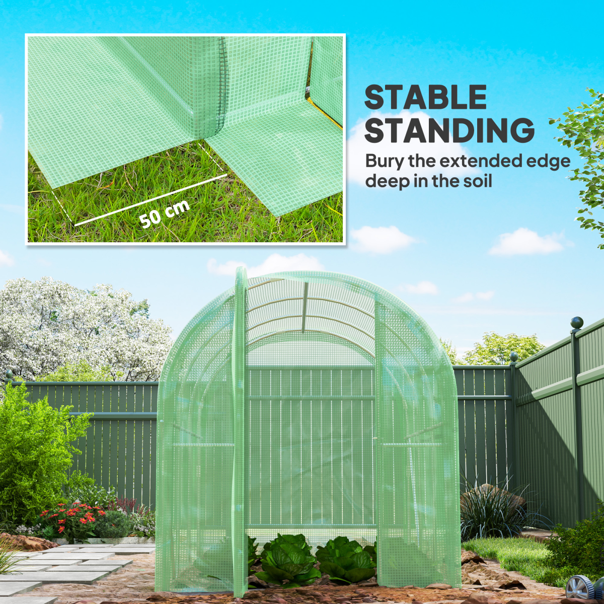 Outsunny 3 x 2 x 2m Polytunnel Greenhouse with Door, Galvanised Steel Frame