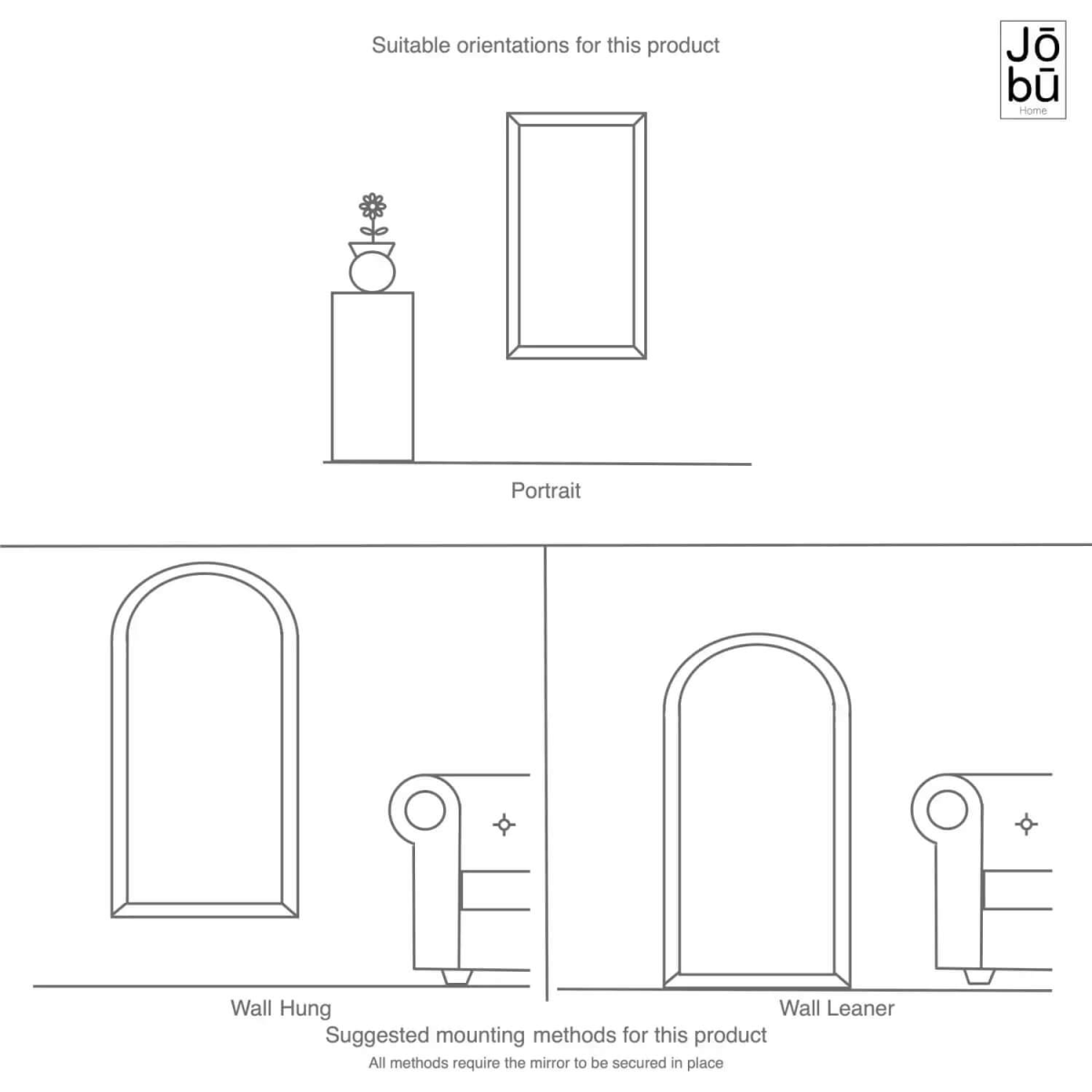 Yōko - Full Length Gold Metal Gentle Arch Mirror - 180cm x 90cm.