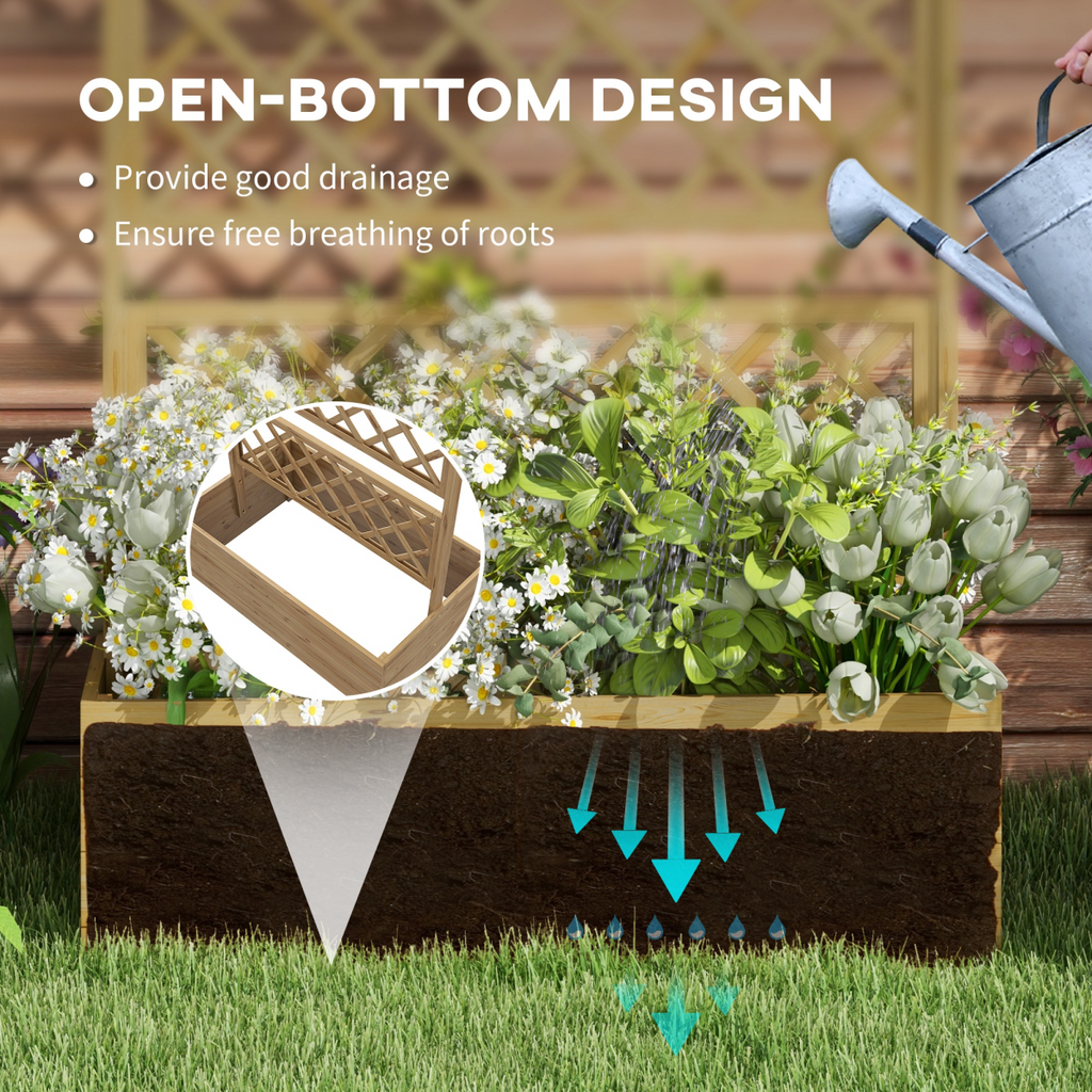 Outsunny Wooden Trellis Planter, Raised Garden Bed for Climbing Plants, Natural