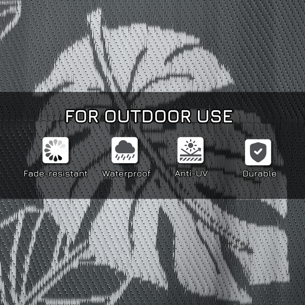 Outsunny Reversible Waterproof Outdoor Rug W/ Carry Bag, 182 x 274cm, Grey