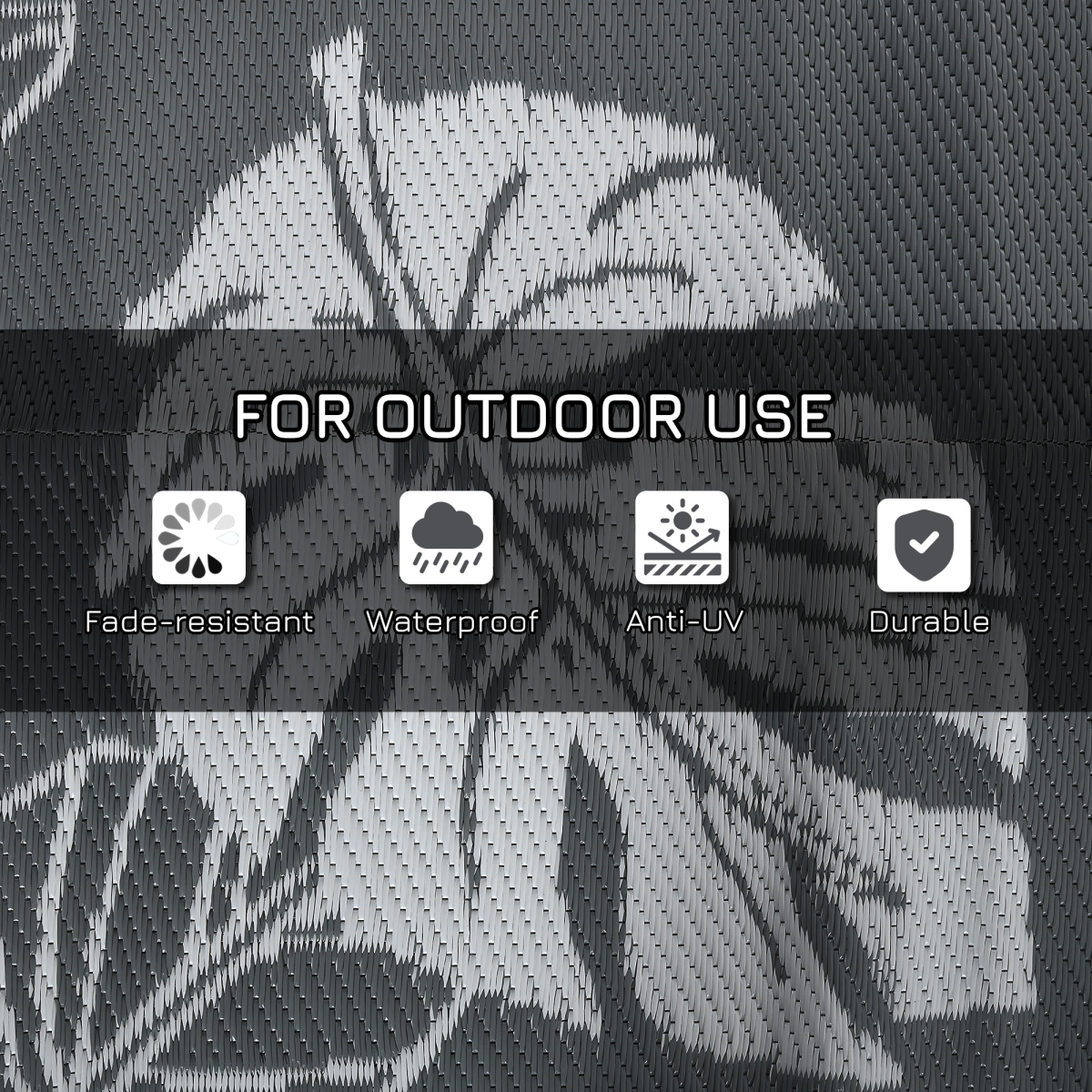 Outsunny Reversible Waterproof Outdoor Rug W/ Carry Bag, 182 x 274cm, Grey