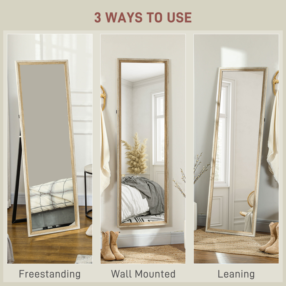 HOMCOM Full Length Mirror, Standing Leaning Wall, 163 x 53 cm, Oak