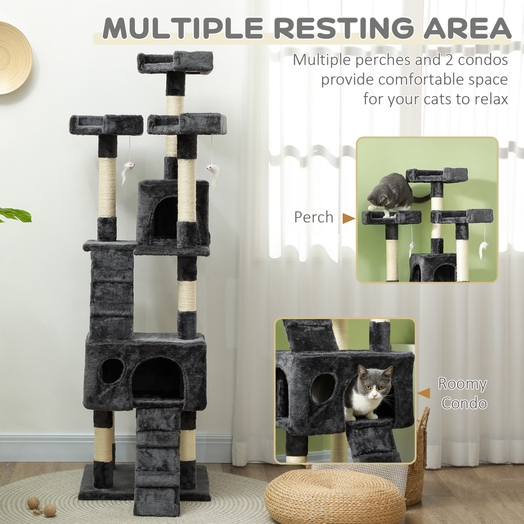 PawHut Cat Tree Scratcher Activity Centre, Condo Scratching Post Toy Bed