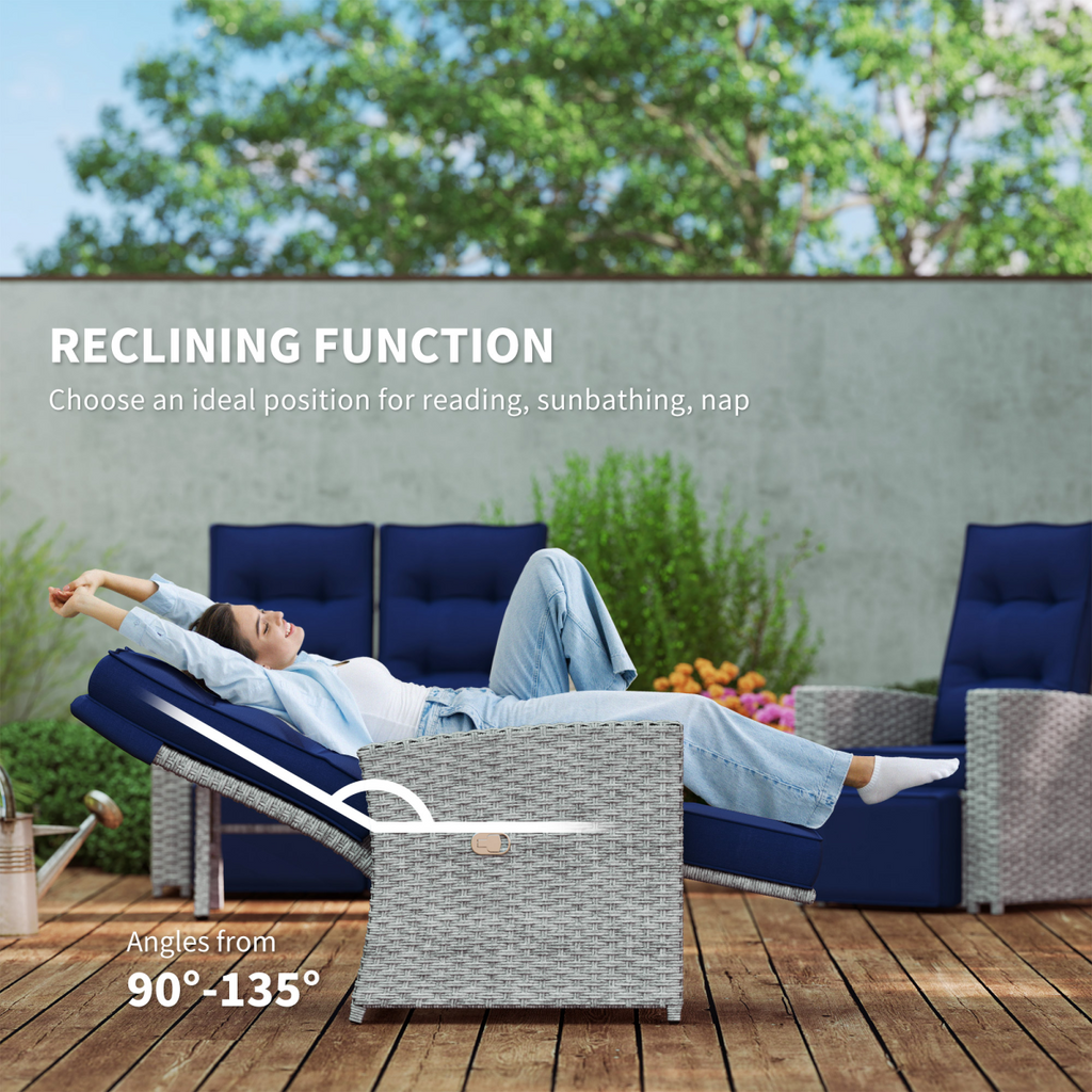Stylish Grey Rattan Outdoor Set with Reclining Loveseat & Armchairs