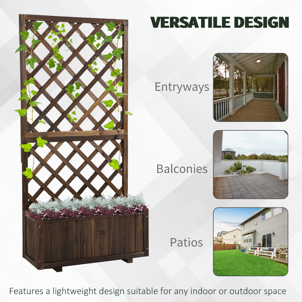 Rustic Pine Trough Planter with Trellis for Vibrant Climbing Plants