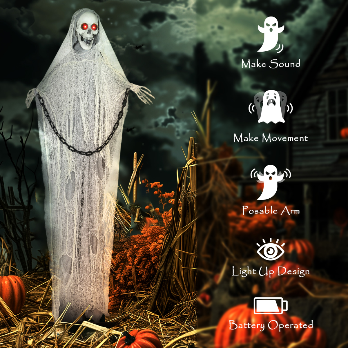 Outsunny 183 cm Life Size Scary Halloween Decorations, Battery Operated