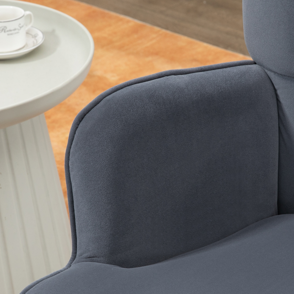HOMCOM Button Tufted Armchair with Footstool and Gold Tone Steel Legs Dark Grey