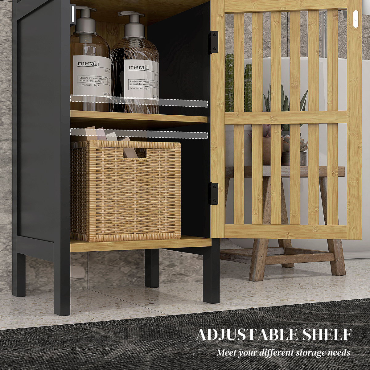 HOMCOM Bathroom Floor Cabinet Bamboo Bathroom Cupboard with Adjustable Shelf