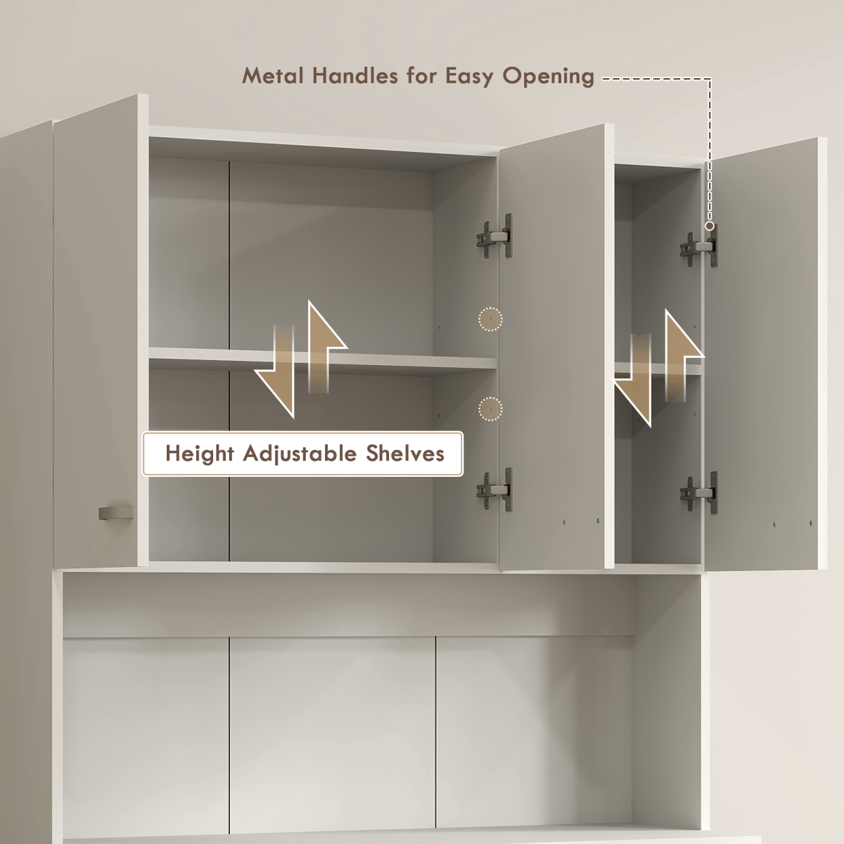 HOMCOM Freestanding Kitchen Cupboard, Storage Cabinet with Doors Cream White