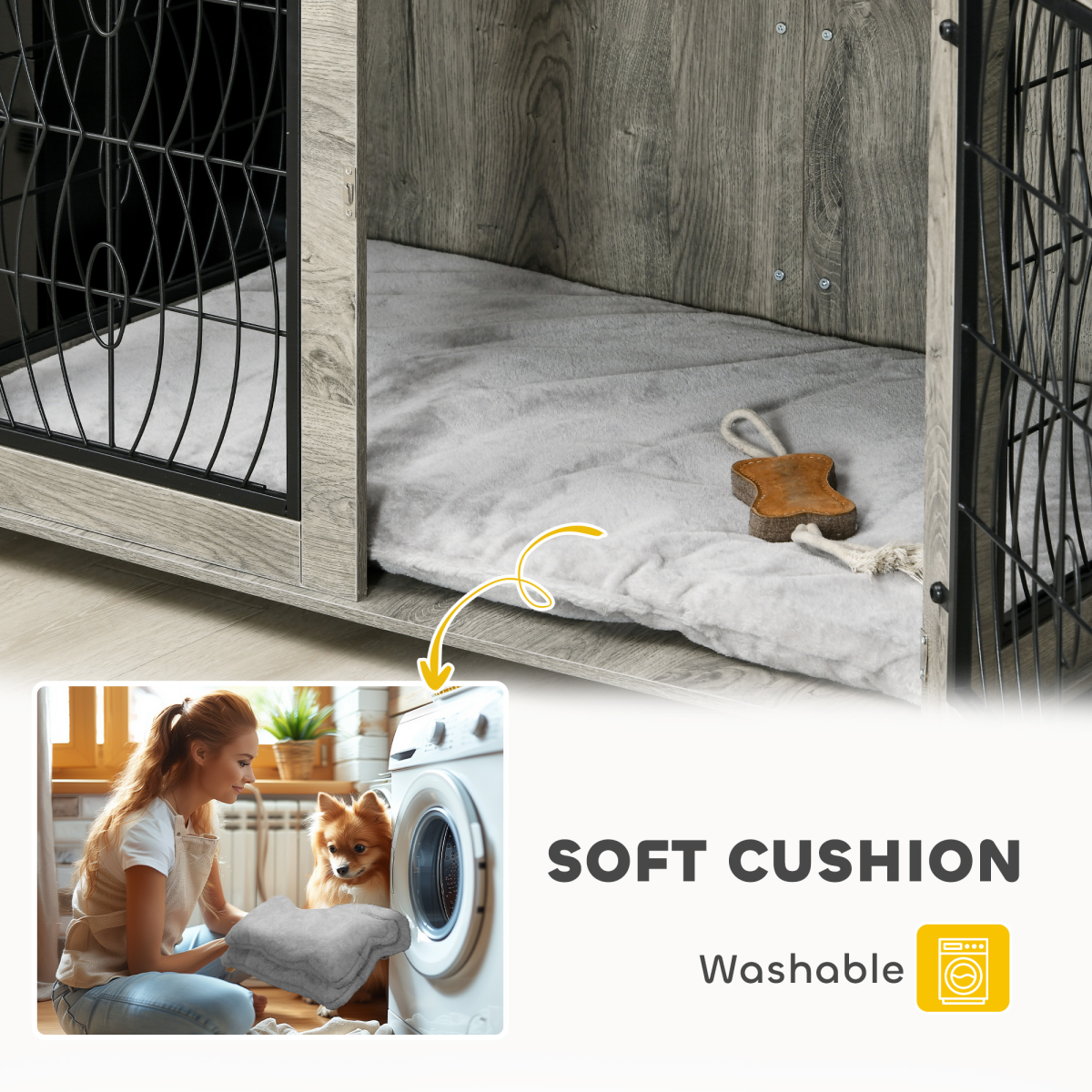 PawHut Dog Crate Furniture, 37" End Table for Large Dogs w/ Cushion