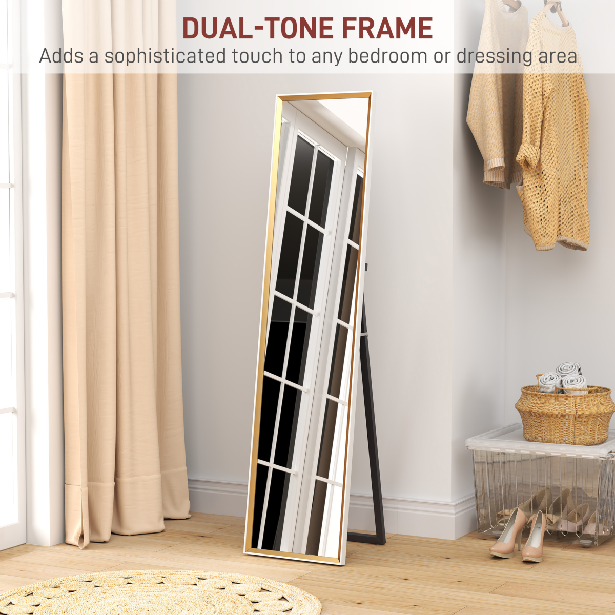 HOMCOM Full Length Mirror Wall Mount Leaning Standing Mirror, White