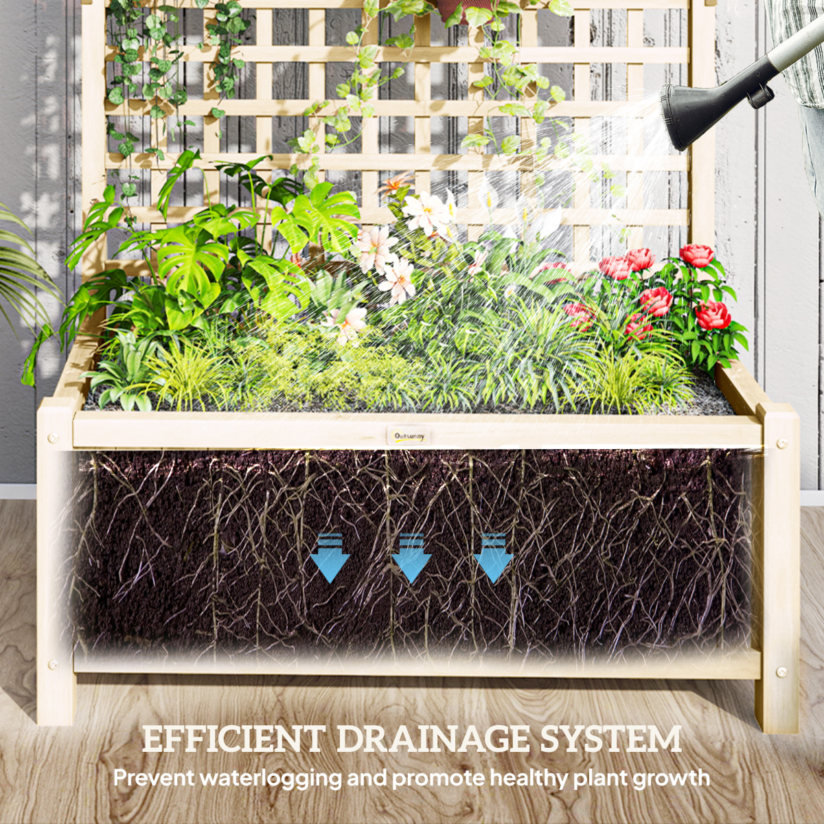 Outsunny Wood Planter with Trellis for Climbing Plants Vines Planter Box Natural