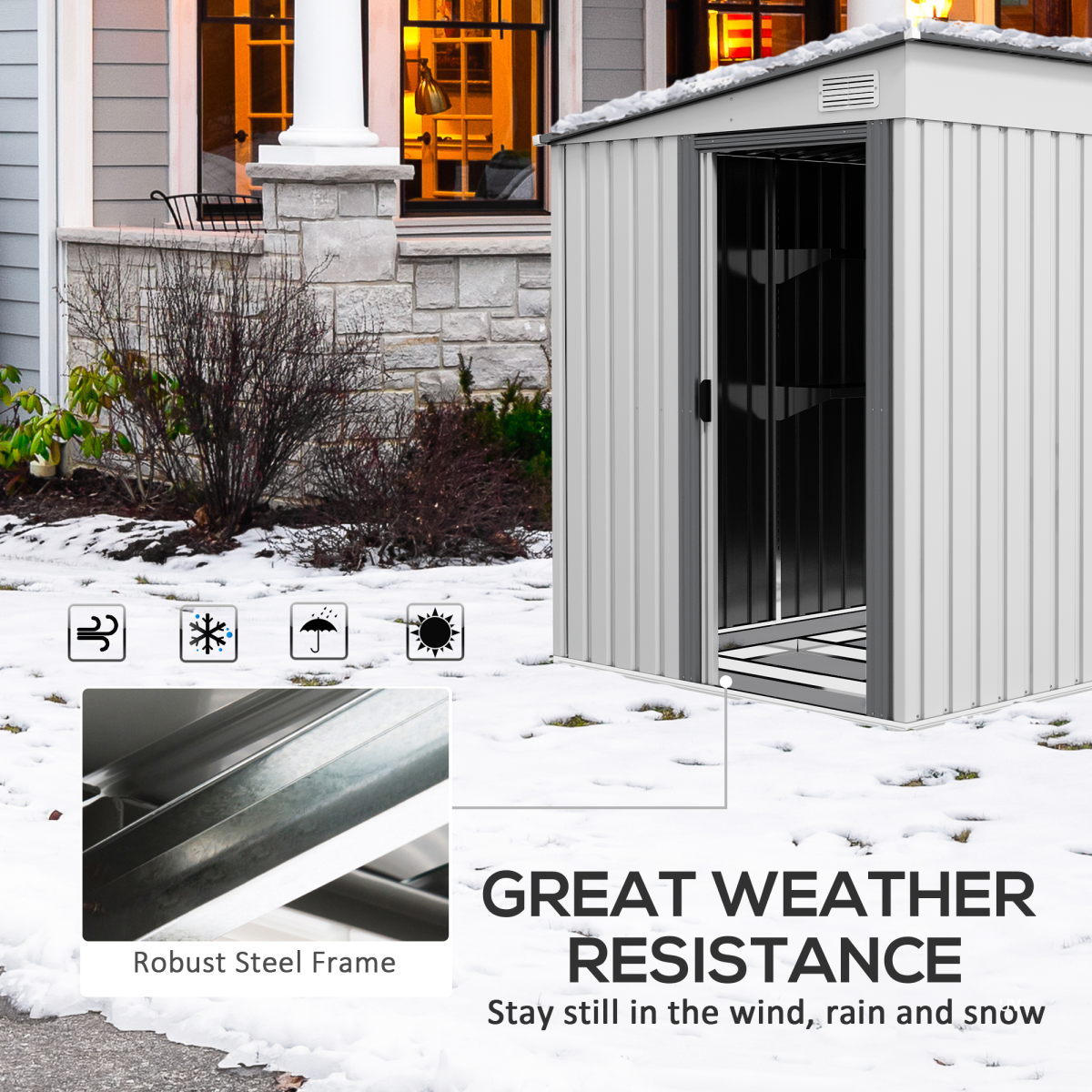 Outsunny 5 x 7FT Garden Shed with Foundation Lean to Metal Tool Shed White