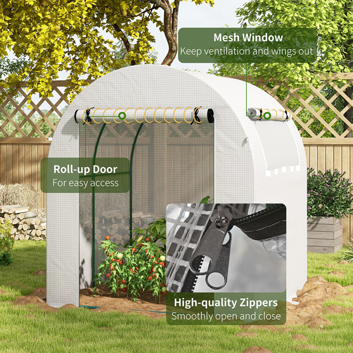 Outsunny 6ft x 6ft Portable Greenhouse with Roll-up Window & Zipped Door