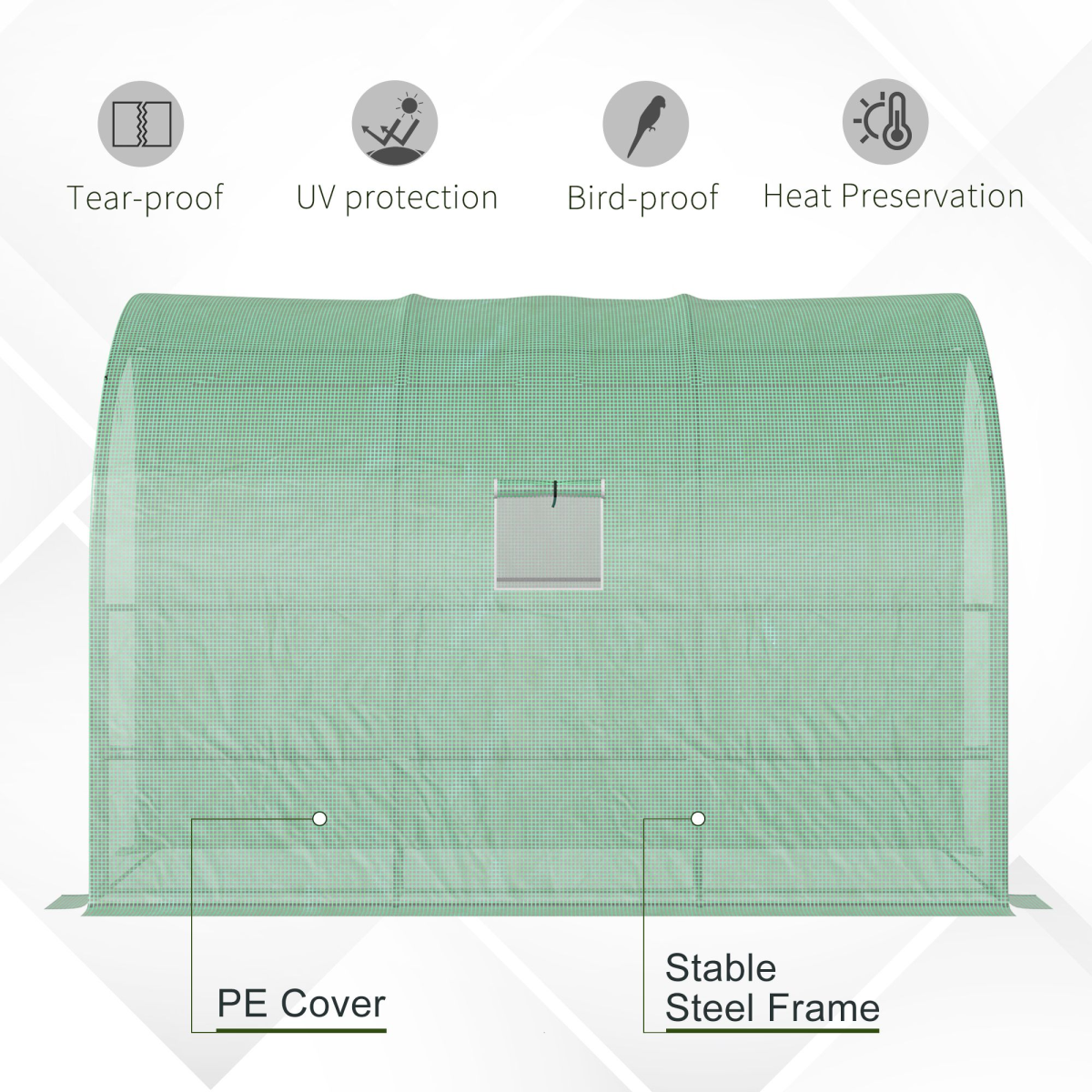 Outsunny 300cm Walk-In Greenhouse with PE Cover & 3-Tier Shelving - Green