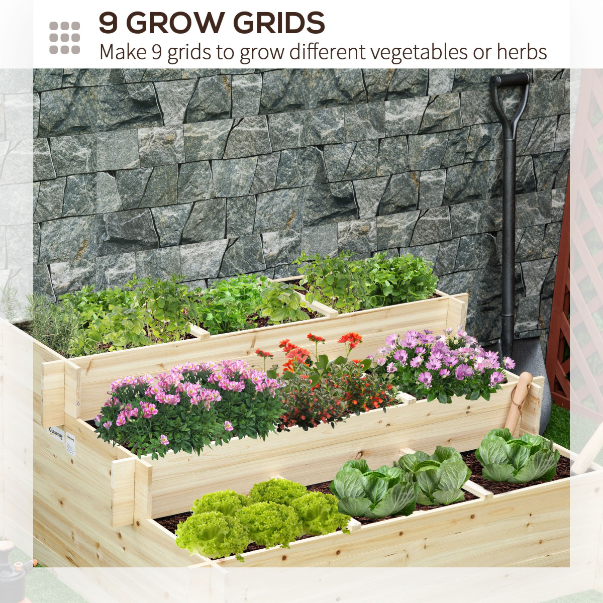3-Tier Raised Garden Box with 9 Grow Grids - Ideal for Healthy Plants!