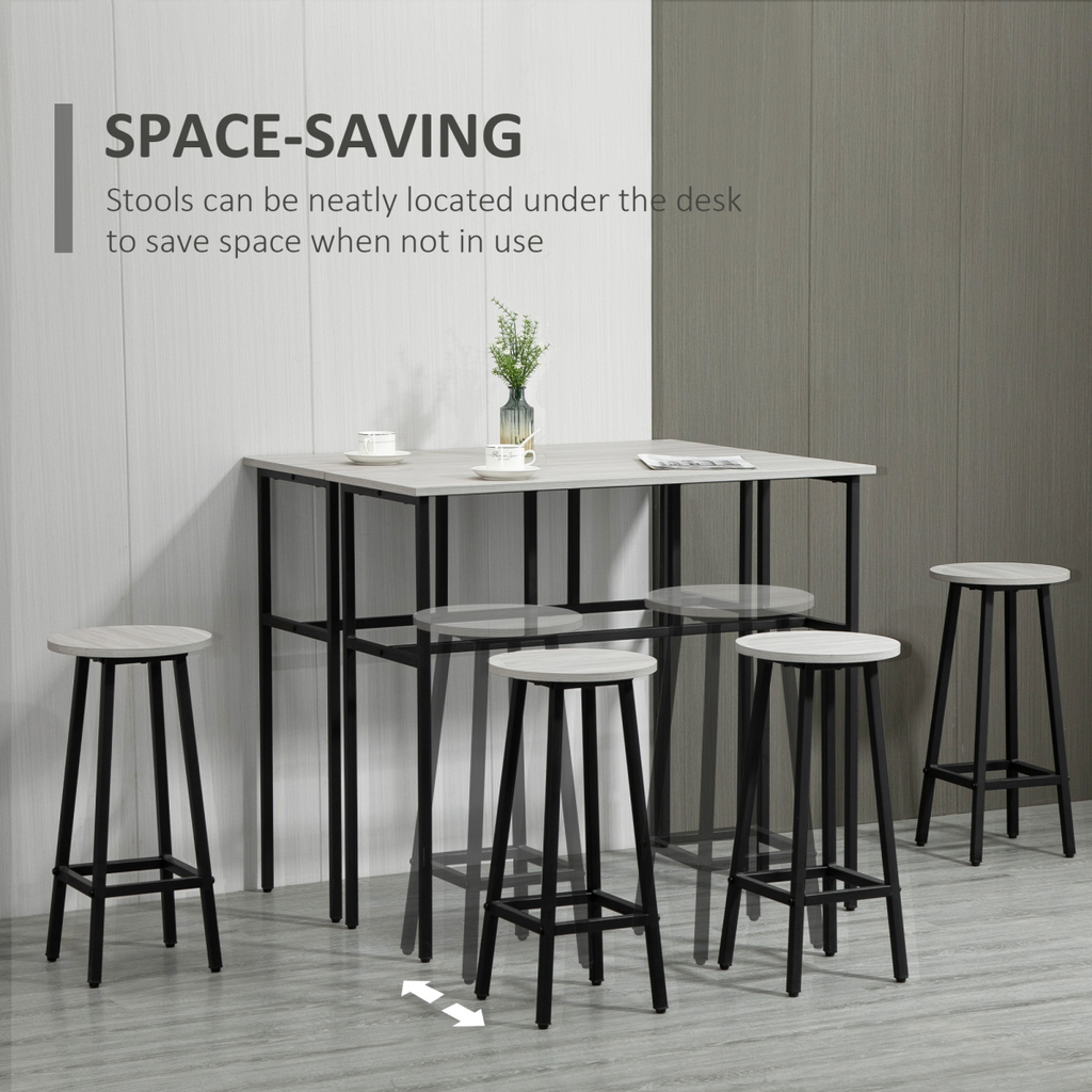 6-Piece Bar Table Set, 2 Breakfast Tables with 4 Stools,Grey