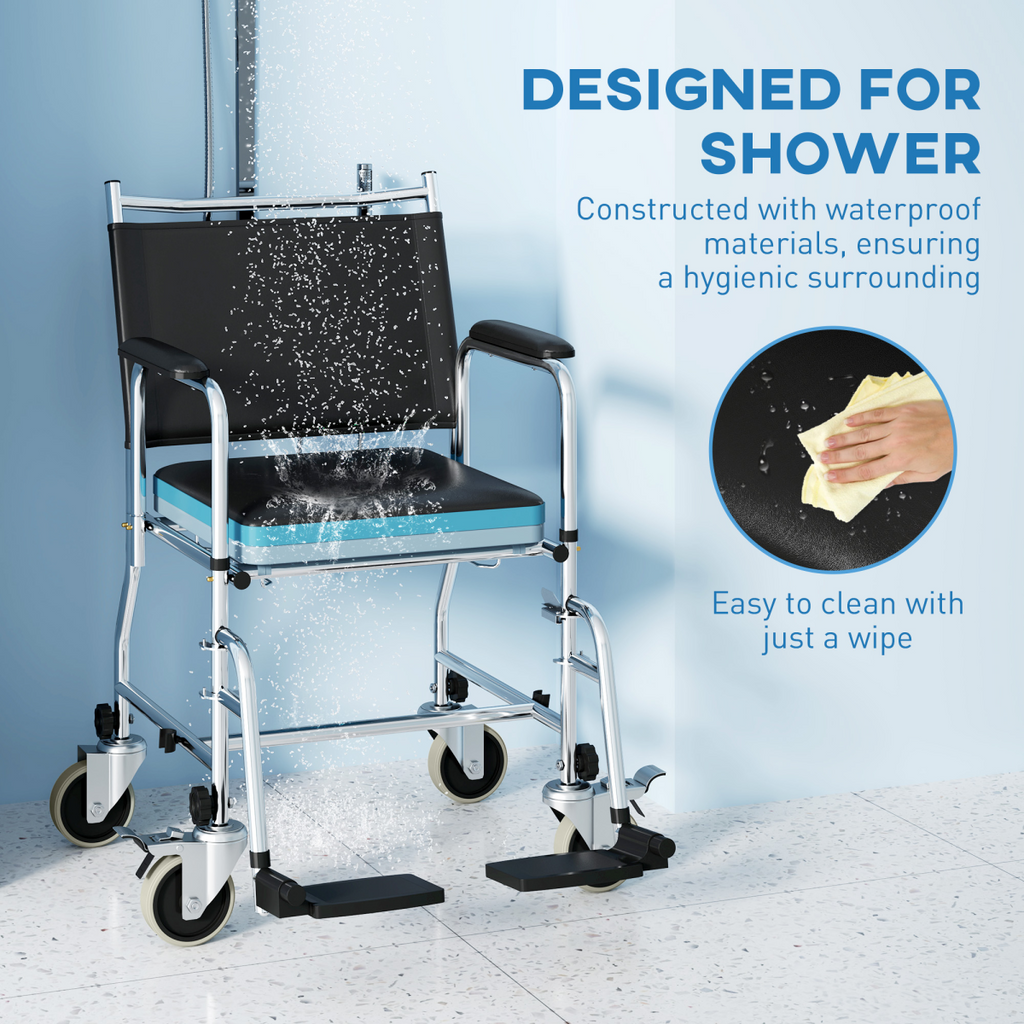 Versatile Commode Shower Chair Wheelchair with Footrest for Comfort