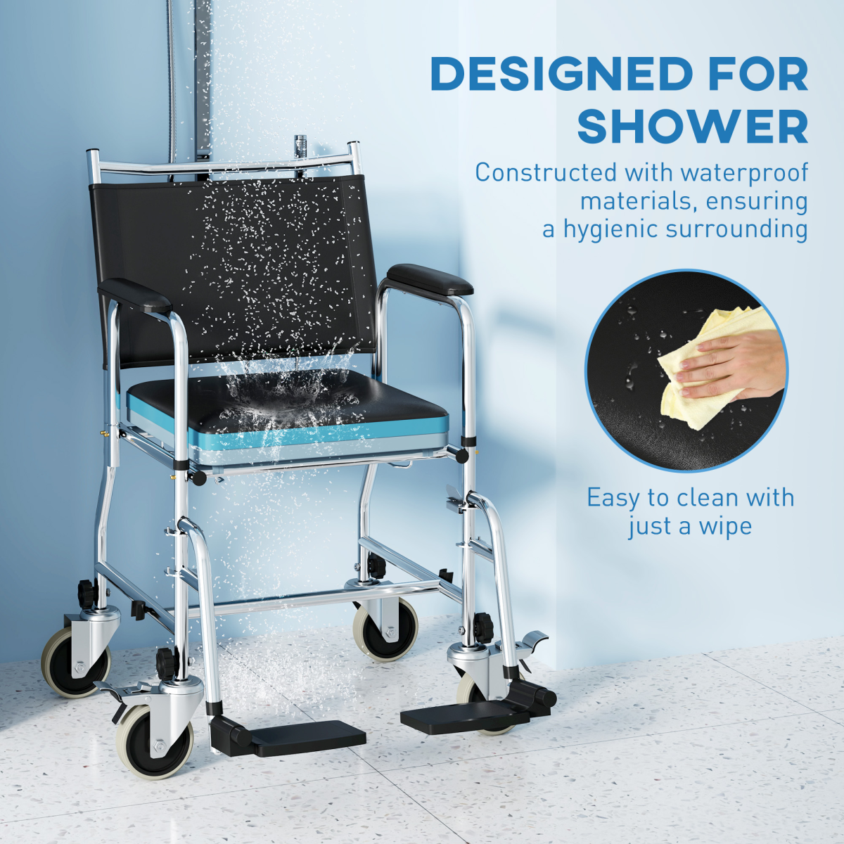 Versatile Commode Shower Chair Wheelchair with Footrest for Comfort