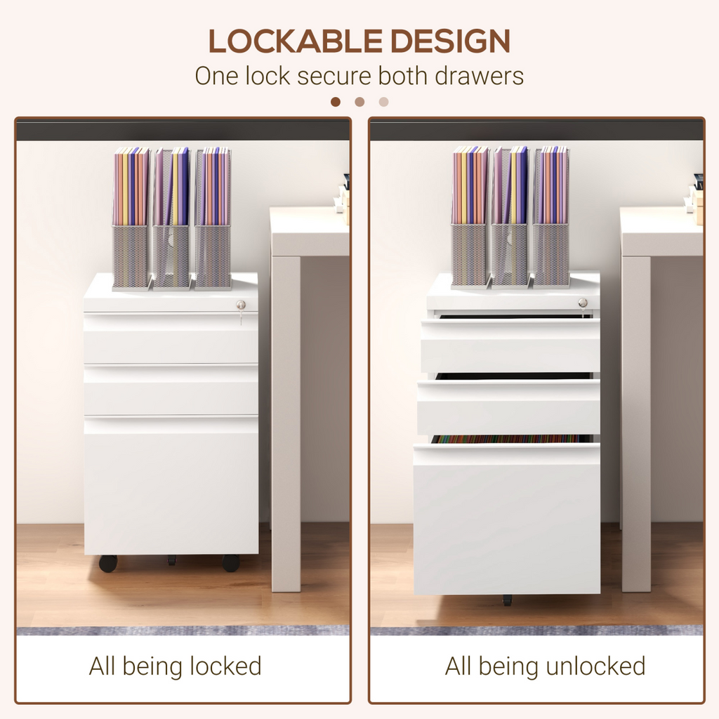 Secure Rolling File Storage Cabinet - Compact Steel, Locking Drawers, Mobile Design