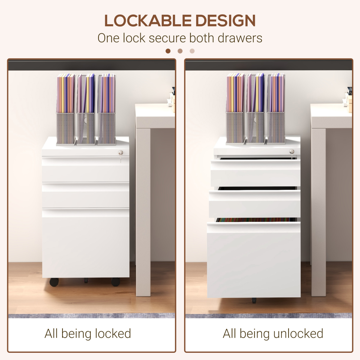 Secure Rolling File Storage Cabinet - Compact Steel, Locking Drawers, Mobile Design