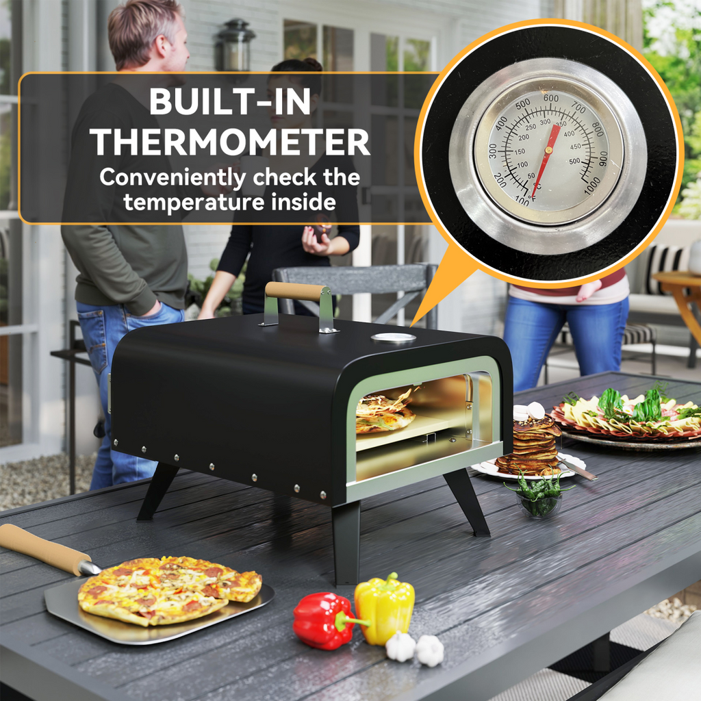 Outsunny Outdoor Tabletop Gas Pizza Oven with 12" Pizza Stone & Peel, Black