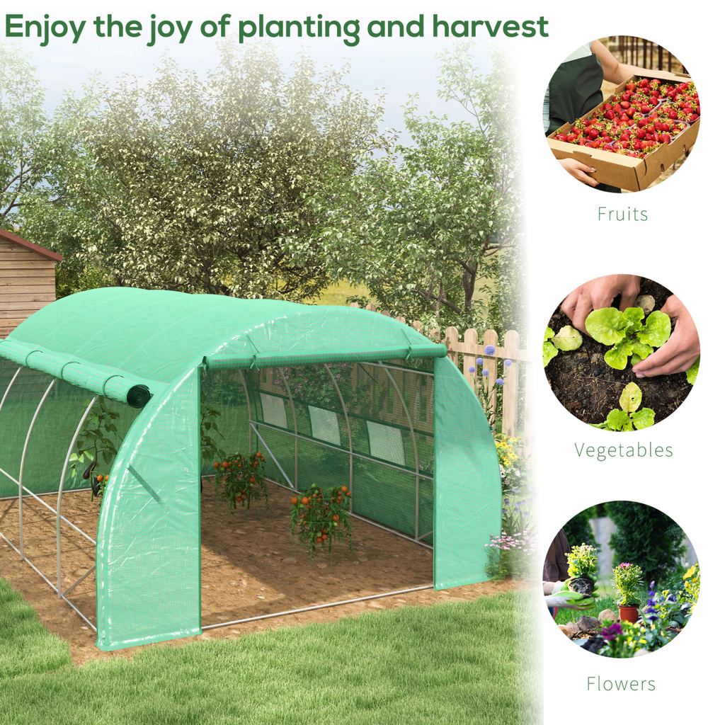 4 x 3 x 2 m Polytunnel Greenhouse Pollytunnel Tent w/ Steel Frame Green