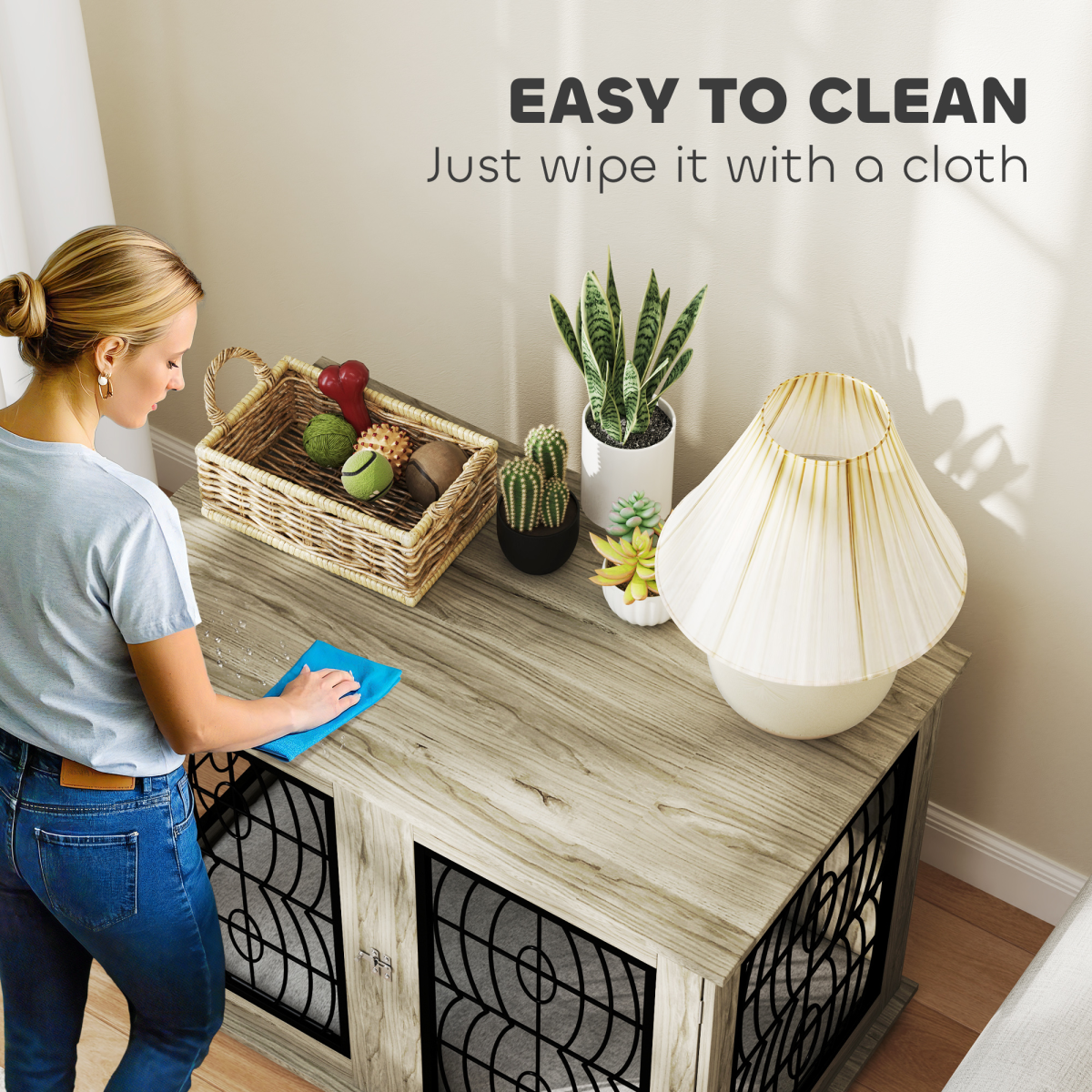 PawHut Dog Crate Furniture, 37" End Table for Large Dogs w/ Cushion