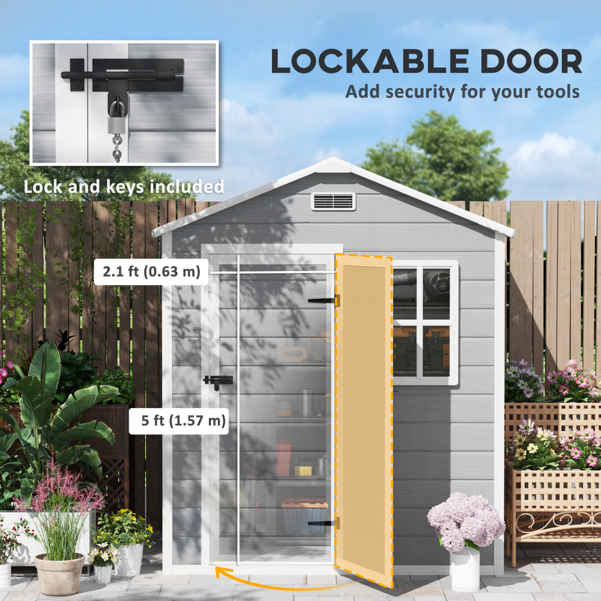 Outsunny 6 x 4ft Resin Garden Shed with Floor and Window, Grey