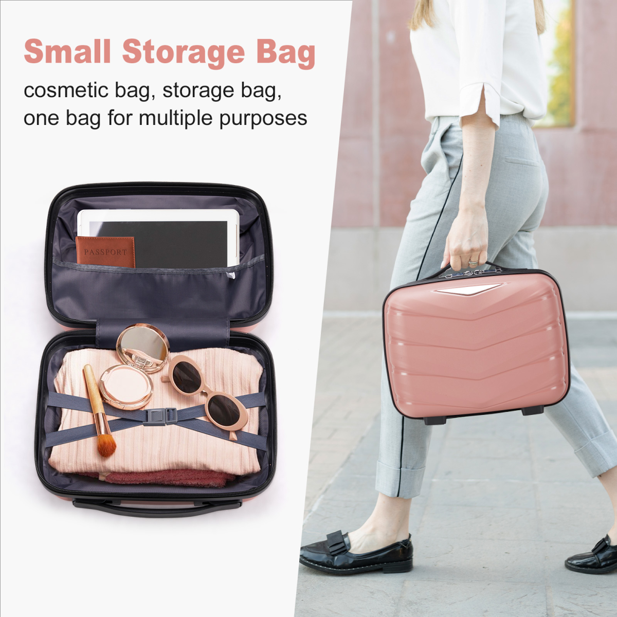 V-Stripe Elegant 3-in-1 Rose Gold PP Trolley Case - Travel in Style!