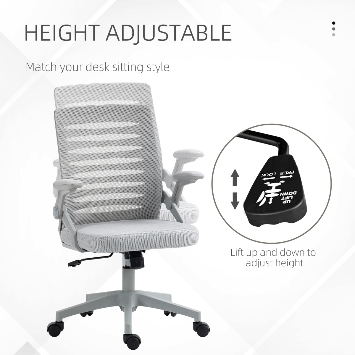 Vinsetto Ergonomic Mesh Office Chair with Lumbar Support & Swivel, Grey