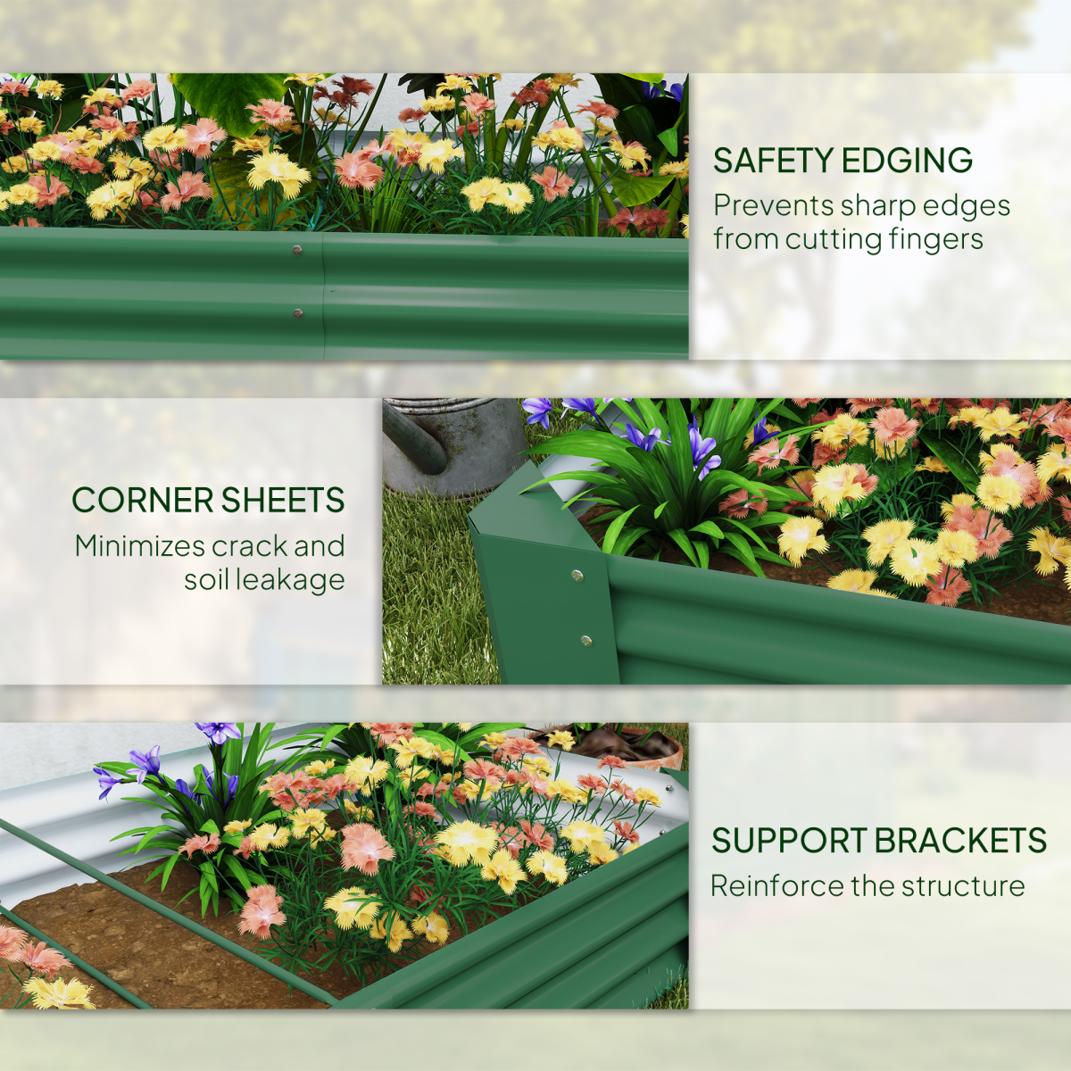 Outsunny Galvanised Raised Garden Bed, 180x90x30cm Raised Planter, Green