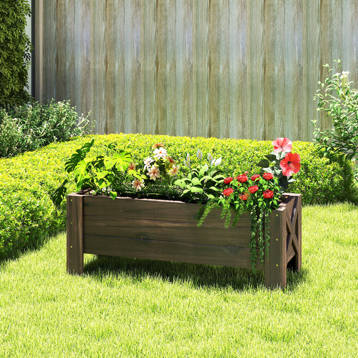 Wooden Garden Raised Bed Planter Grow Containers Pot, 100x36.5x36cm Outsunny