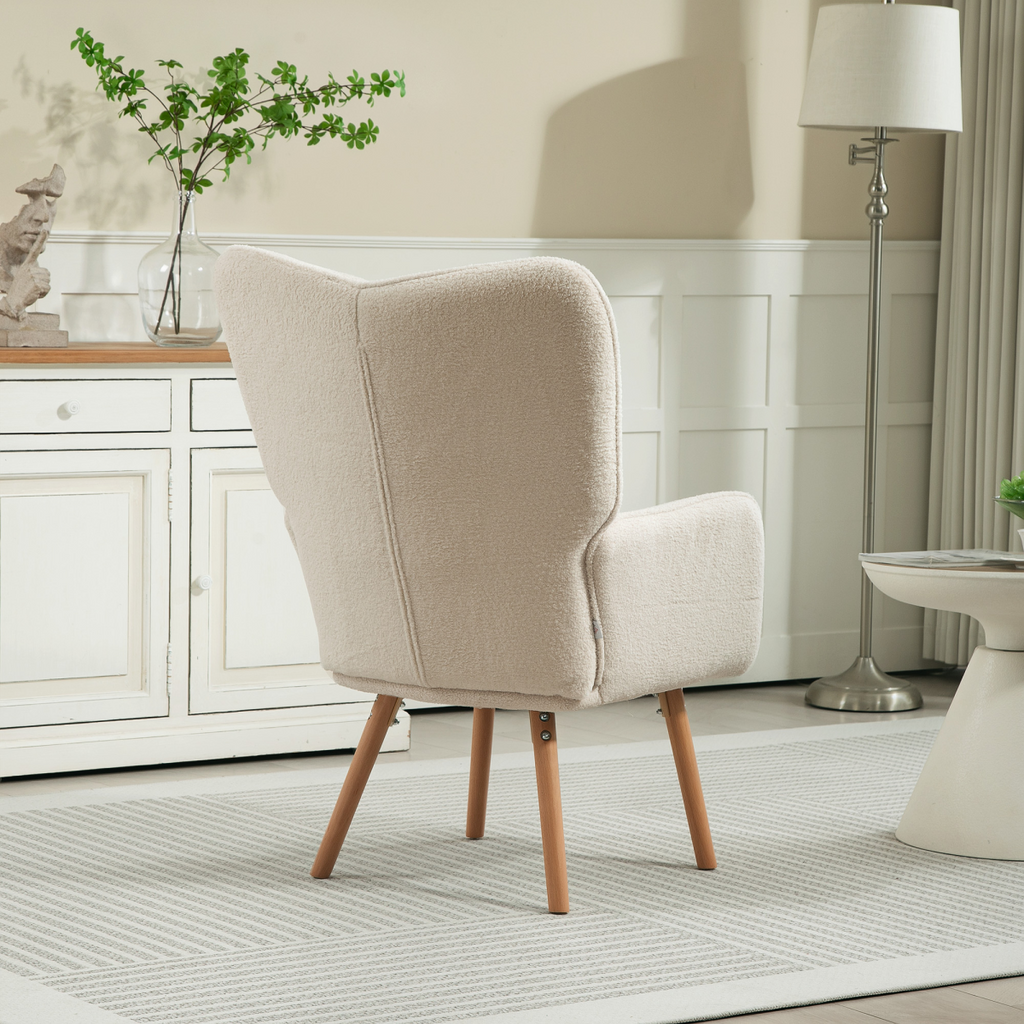 HOMCOM Upholstered Tufted Wingback Armchair with Seat Padding, Cream White