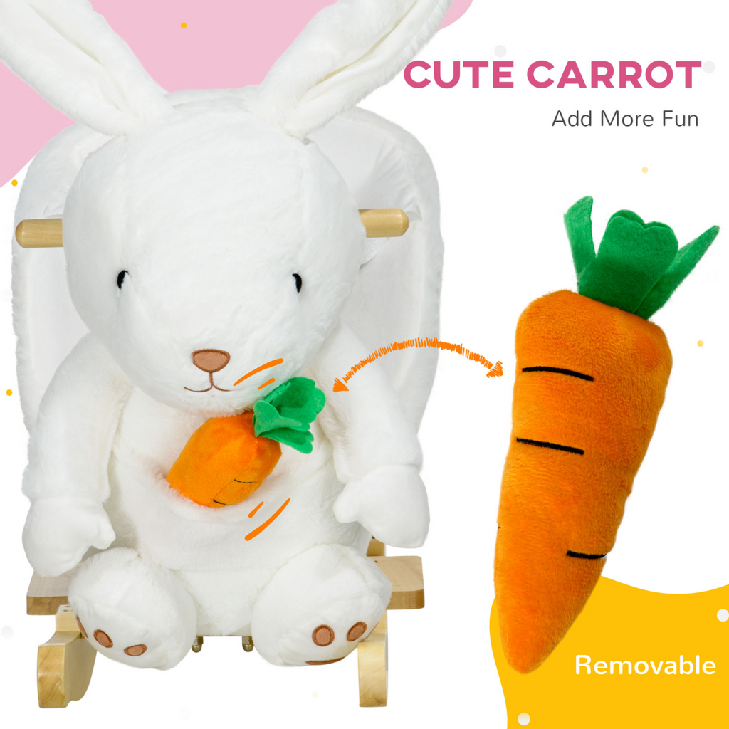 HOMCOM Kids Rabbit-Shaped Rocking Horse with Realistic Sounds Safety Belt  White