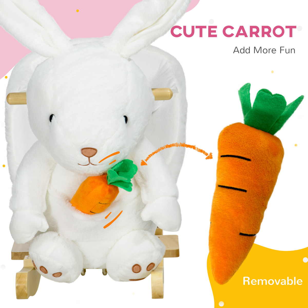 HOMCOM Kids Rabbit-Shaped Rocking Horse with Realistic Sounds Safety Belt  White
