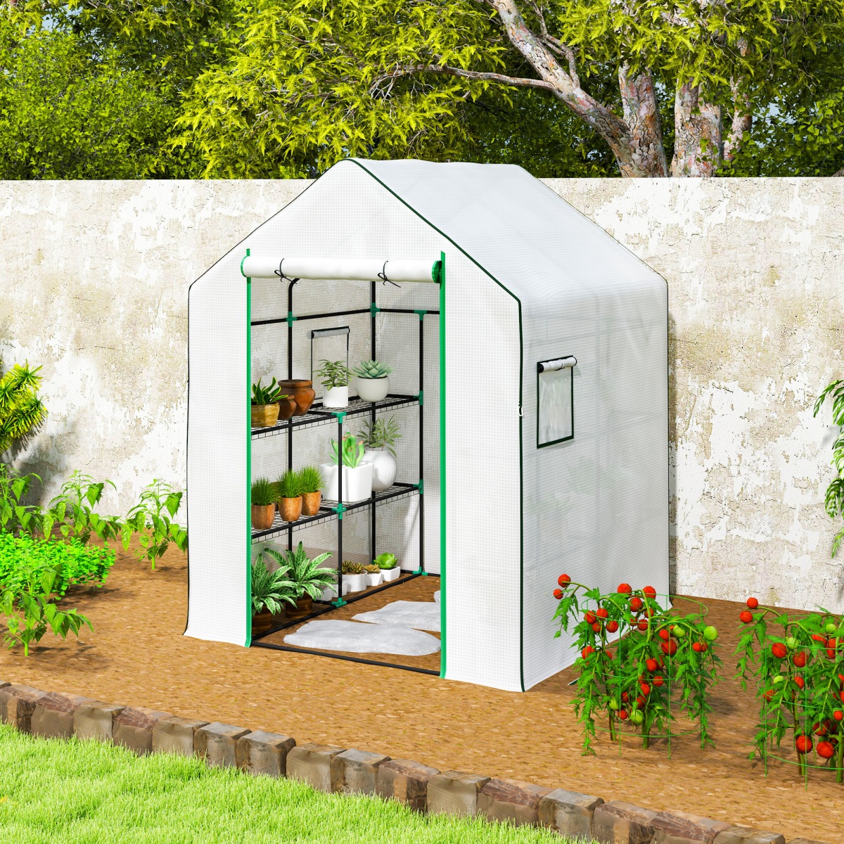 Outsunny Compact Walk-In Greenhouse with 8 Shelves - Perfect for Small Gardens!