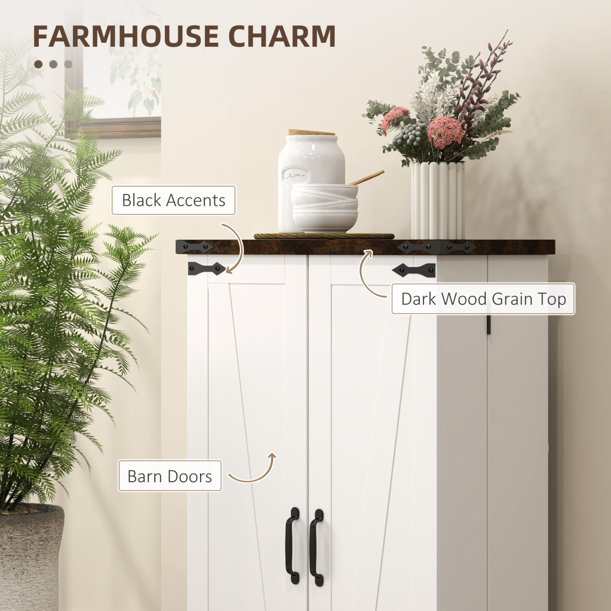 Stylish Farmhouse Cabinet with Adjustable Shelves - Sturdy Storage Solution